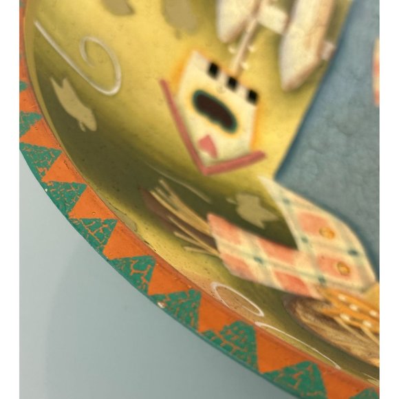 Vintage Scarecrow Bowl Fall Folk Art Crow Farmhouse Hand Painted Wooden Decor - Picture 13 of 16